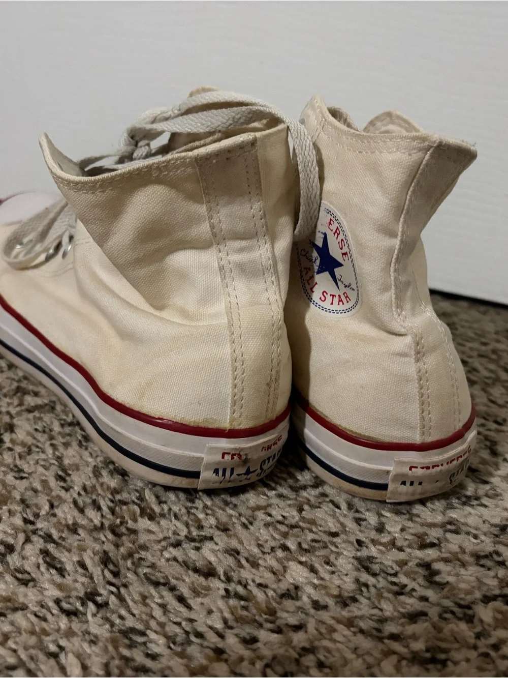 High-Top Canvas Sneakers in Cream with Red Accent